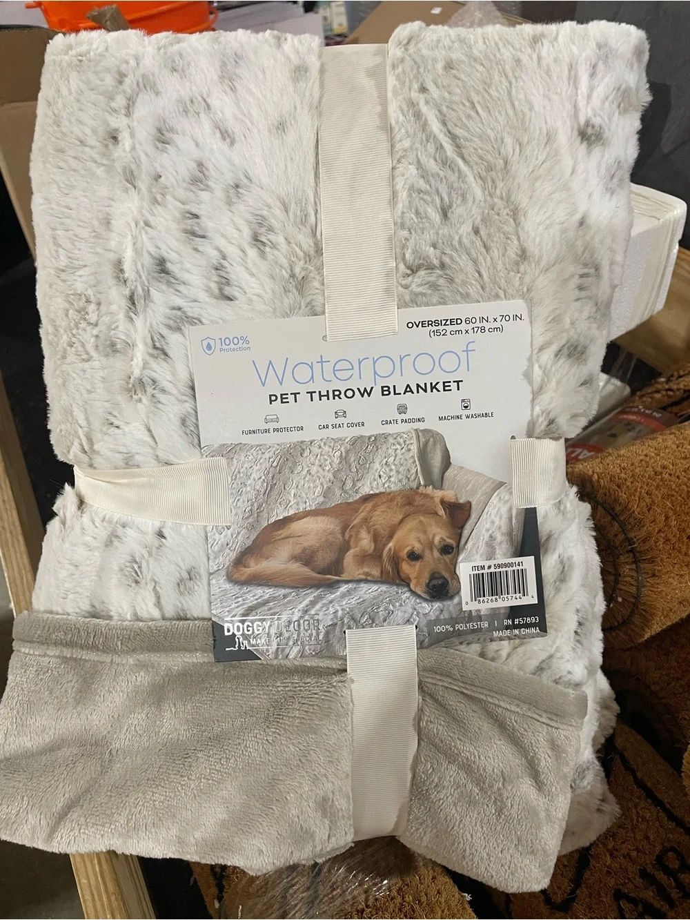 Waterproof Pet Throw Blanket - Light Gray Plush